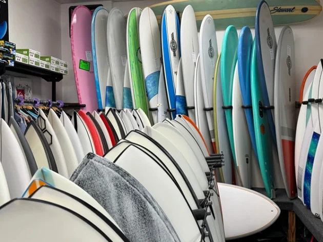 large selection of surfboards
